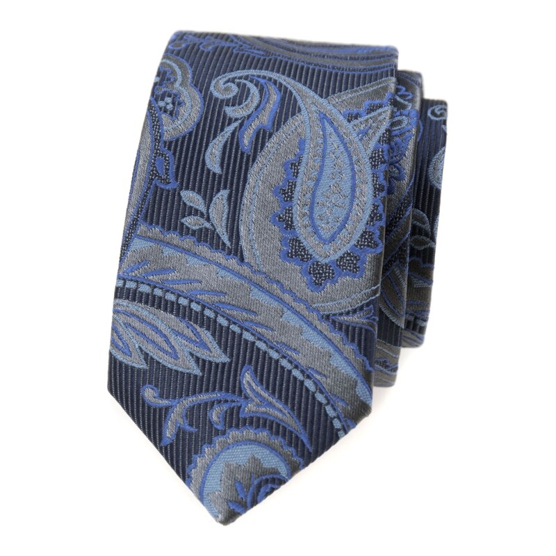 Avantgard Blaue schmale Krawatte mit modernem Muster