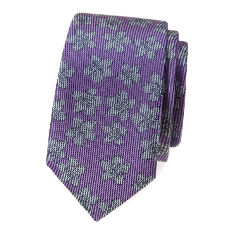 Avantgard Lila schmale Krawatte mit grauem Muster
