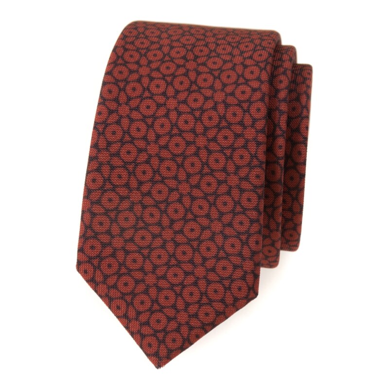 Avantgard Schmale braune Krawatte mit dunkelblauem Muster
