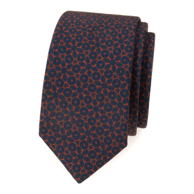 Avantgard Blaue, schmale Krawatte mit braunem Muster