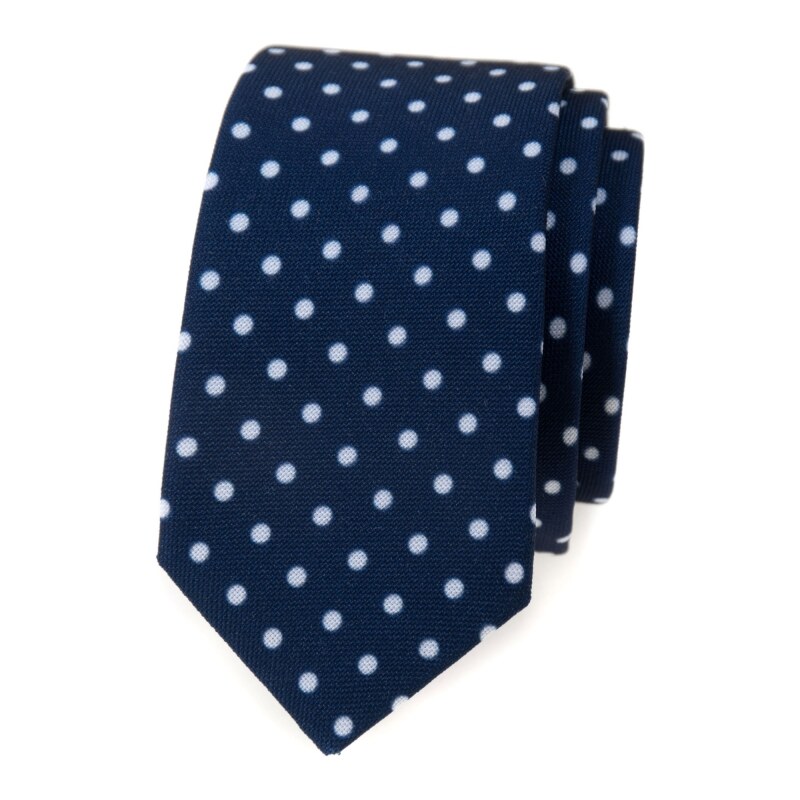 Avantgard Blaue, slim Krawatte mit weißen Tupfen