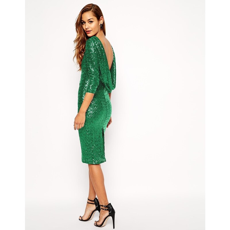 ASOS - Knielanges Paillettenkleid mit Wasserfallausschnitt am Rücken - Grün 36,99 €