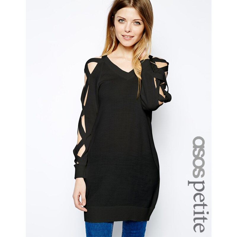 ASOS PETITE Exclusive Long Line Jumper With Exposed Cross Sleeves
