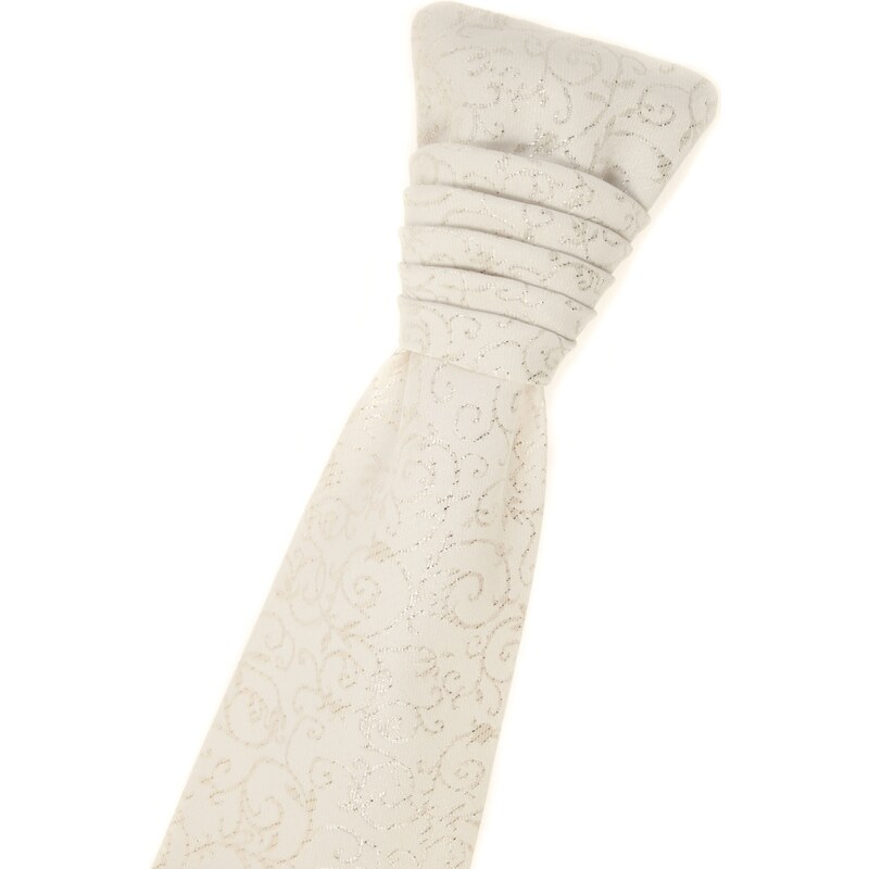Avantgard Französische Creme Krawatte mit Einstecktuch - silbernes Muster