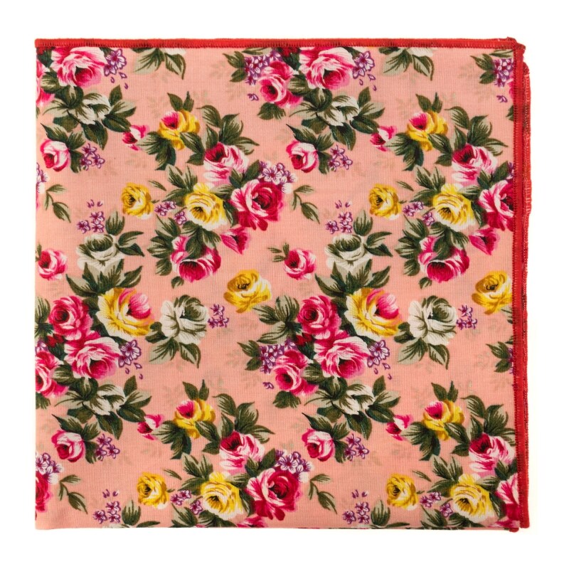 Avantgard Herren Baumwoll-Einstecktuch rosa und gelbe Blumen