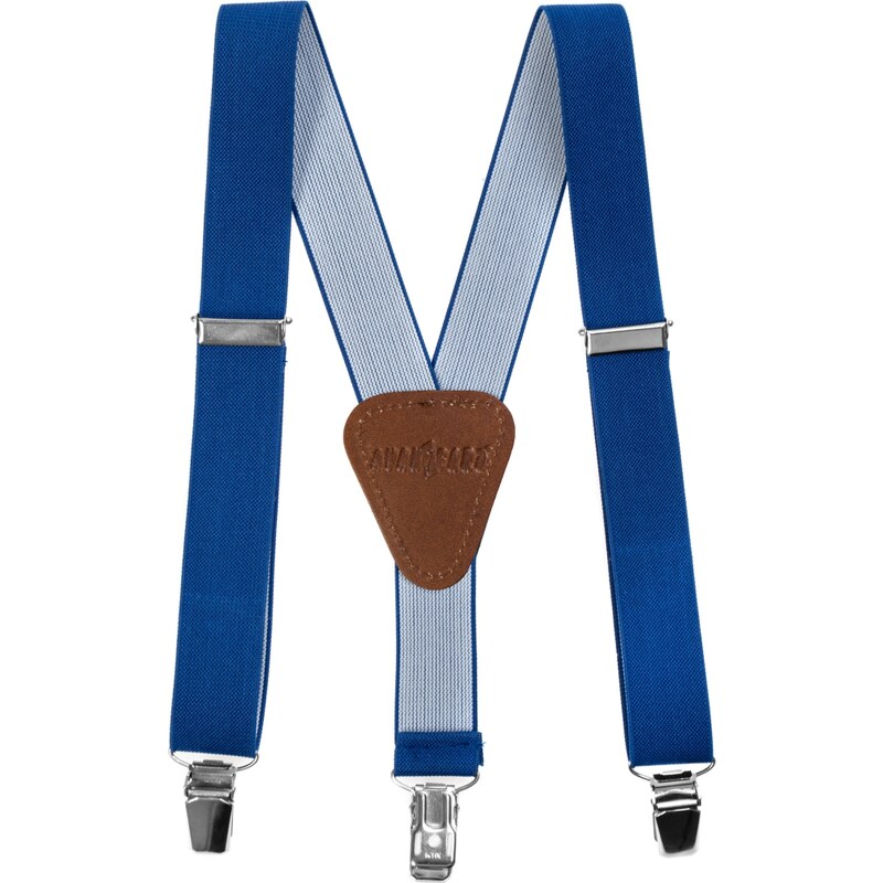 Avantgard Blaue Hosenträger für Kinder mit braunem Leder und Metallclips
