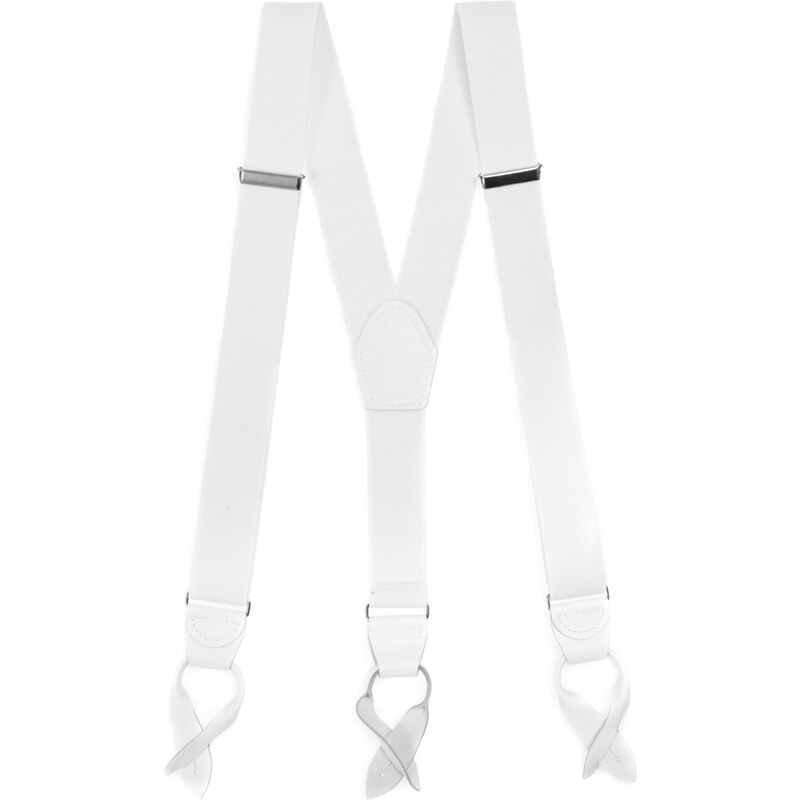 Avantgard Weiße elastische Hosenträger mit weißem Leder und Lederschlaufen