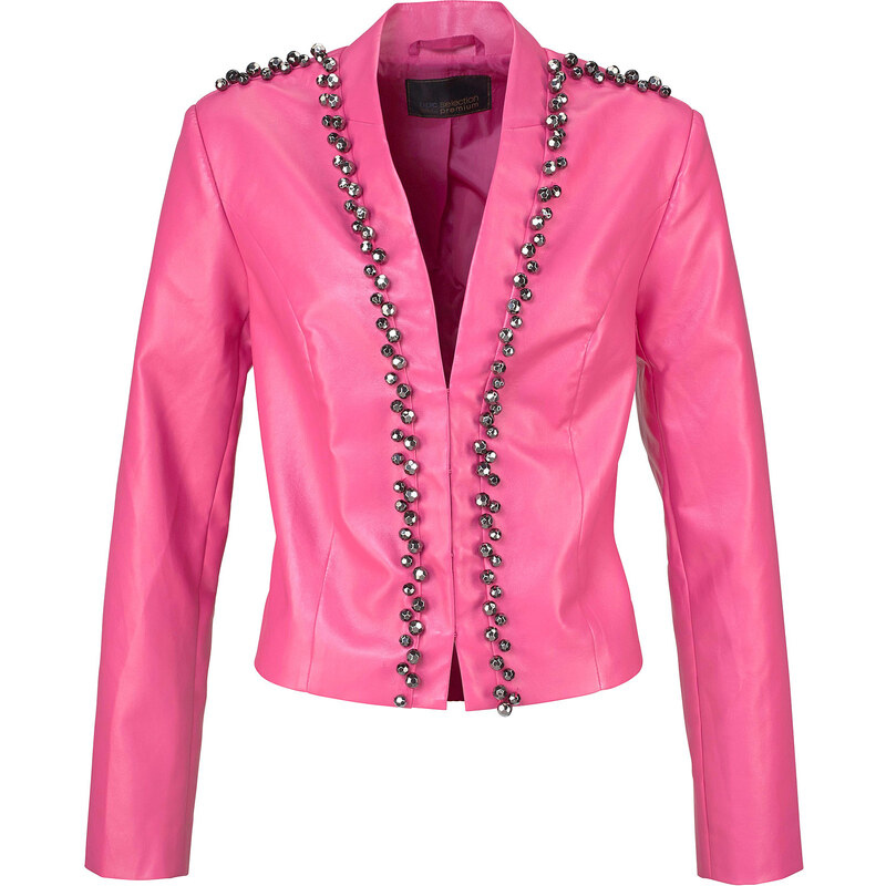 bpc selection premium Premium Lederimitat-Jacke mit Ziersteinen langarm in pink für Damen von bonprix