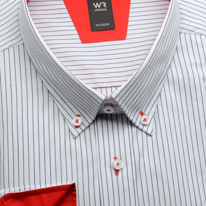Männer Klassisches Hemd Willsoor weiß grau rot gestreift