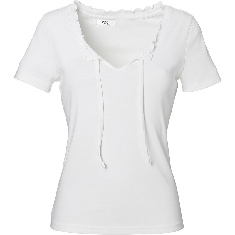 bpc bonprix collection Shirt kurzer Arm figurbetont in weiß (V-Ausschnitt) für Damen von bonprix