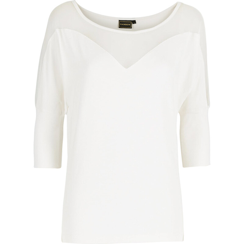 RAINBOW Shirt mit Netz-Einsatz 3/4 Arm in weiß für Damen von bonprix