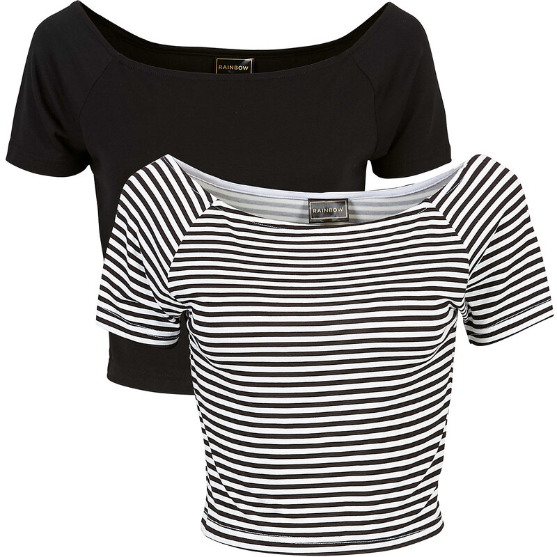 RAINBOW Shirt 2er-Set kurzer Arm in schwarz für Damen von bonprix
