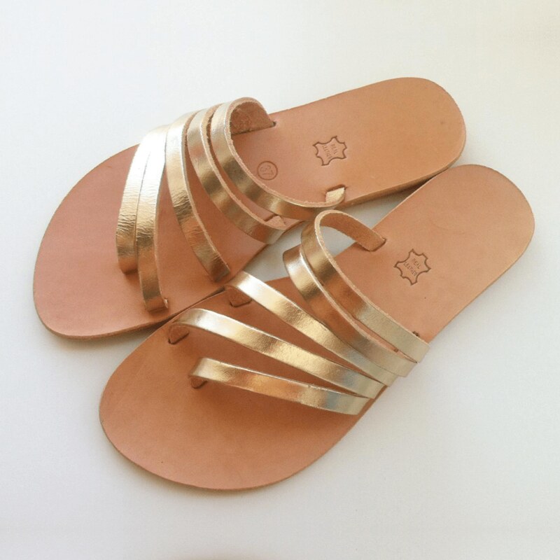 Grecian Sandals Gold Multi Strap Slide Sandals