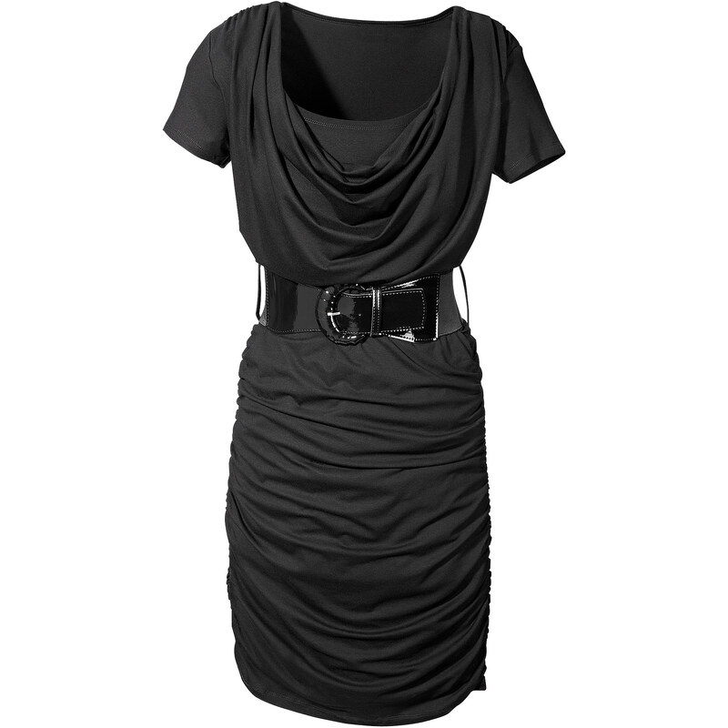 BODYFLIRT Shirtkleid/Sommerkleid kurzer Arm in schwarz (Wasserfall-Ausschnitt) von bonprix