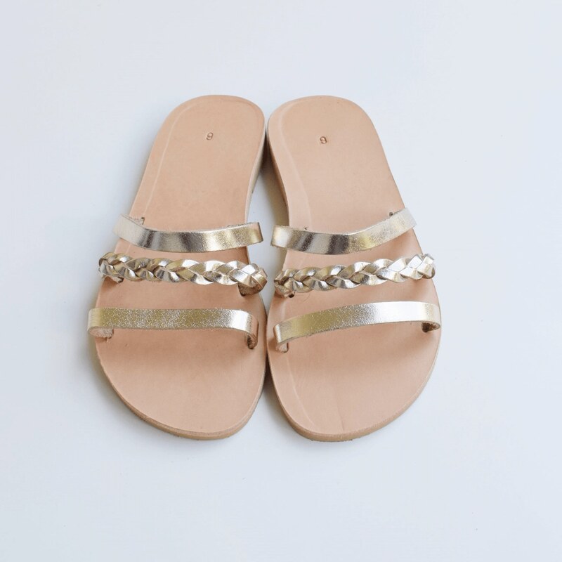 Grecian Sandals Braided Leather Slides - Multiple Colors