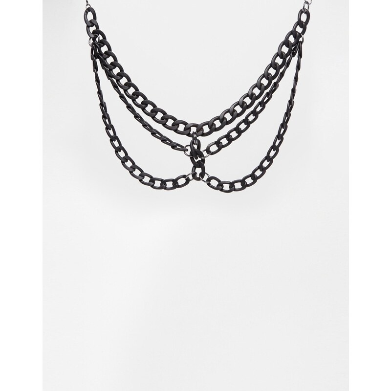 ASOS - Dreifache, eng anliegende Halskette mit Kettchen - Schwarz