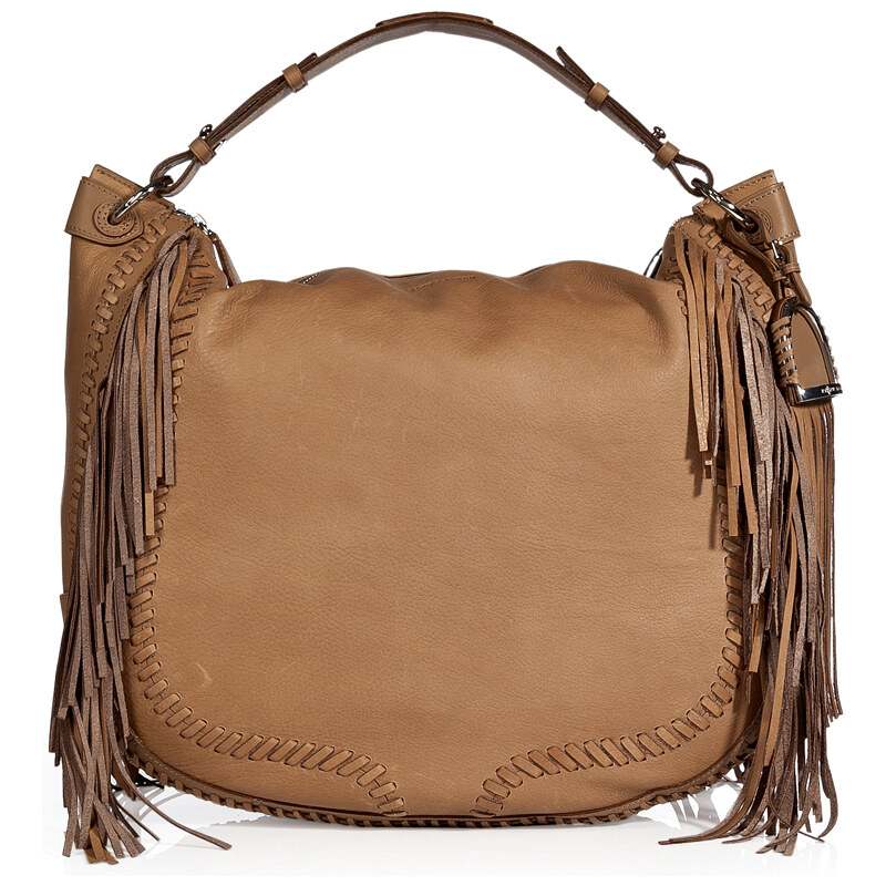 Ralph Lauren Collection Leather Whipstitch Hobo with Fringe Trim