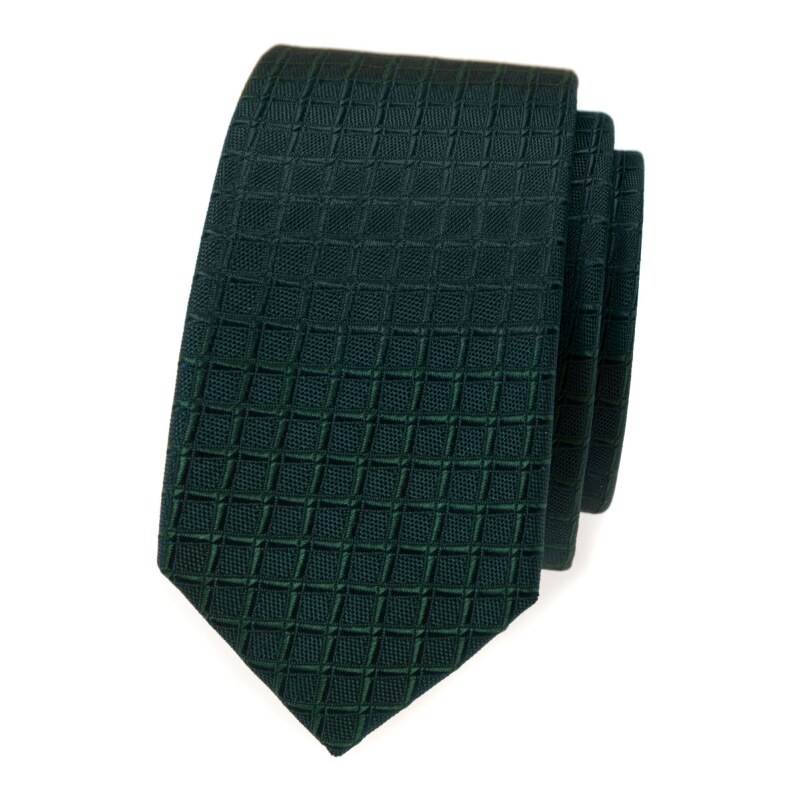 Avantgard Dunkelgrüne schmale Krawatte mit Gittermuster