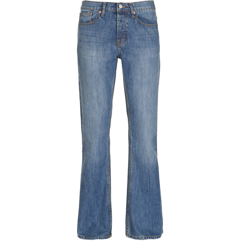 Topman Mens Mid Wash Flare Jeans