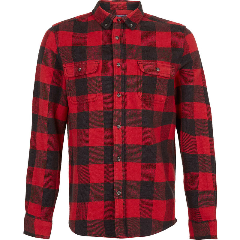 Topman Mens Red Buffalo Check Long Sleeve Flannel Shirt