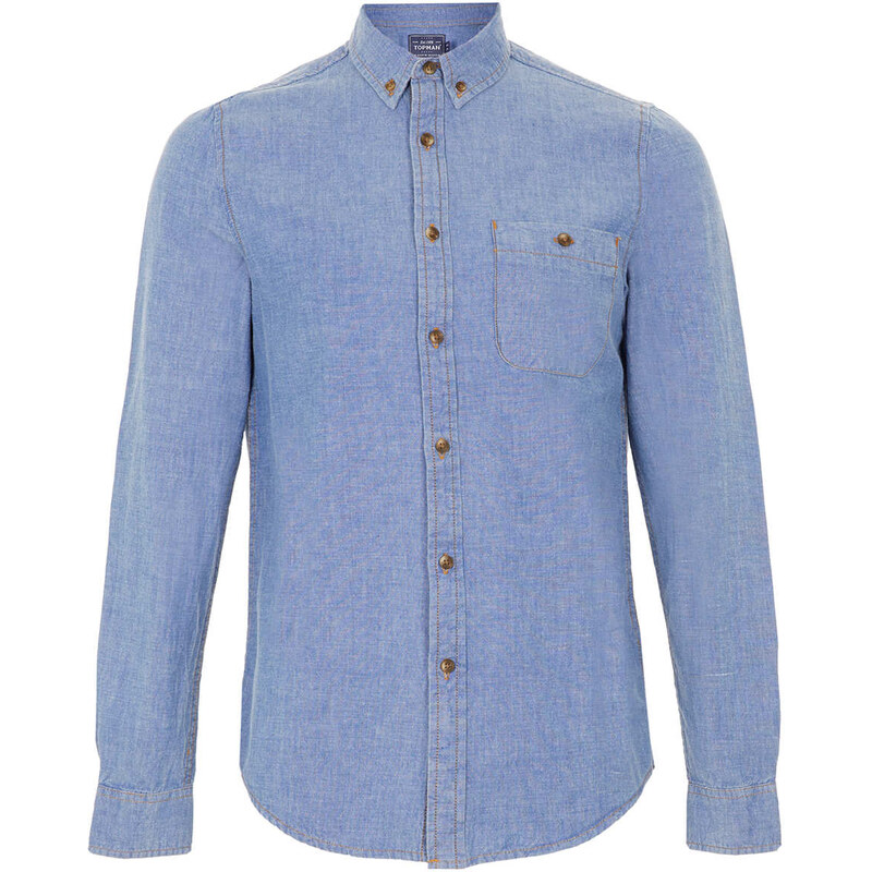 Topman Mens Bright Blue Acid Wash Oxford Long Sleeve Shirt