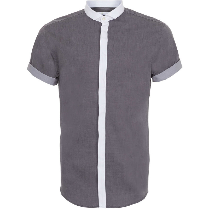 Topman Mens Grey Triple Contrast Short Sleeve Smart Shirt