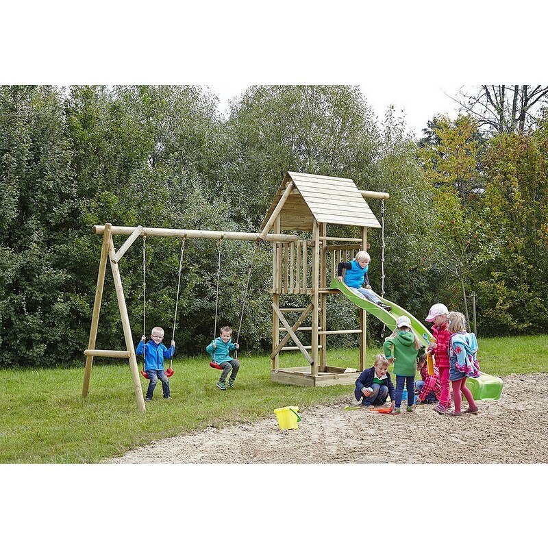 Dein Spielplatz Spielturm mit Schaukel und Wellenrutsche, hellgrün »Obelix XL mit Holzdach«