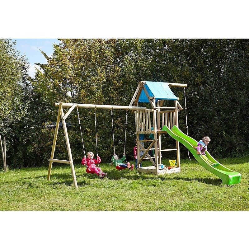 Dein Spielplatz Spielturm mit Doppelschaukel und Rutsche, hellgrün »Asterix XL mit Planendach«