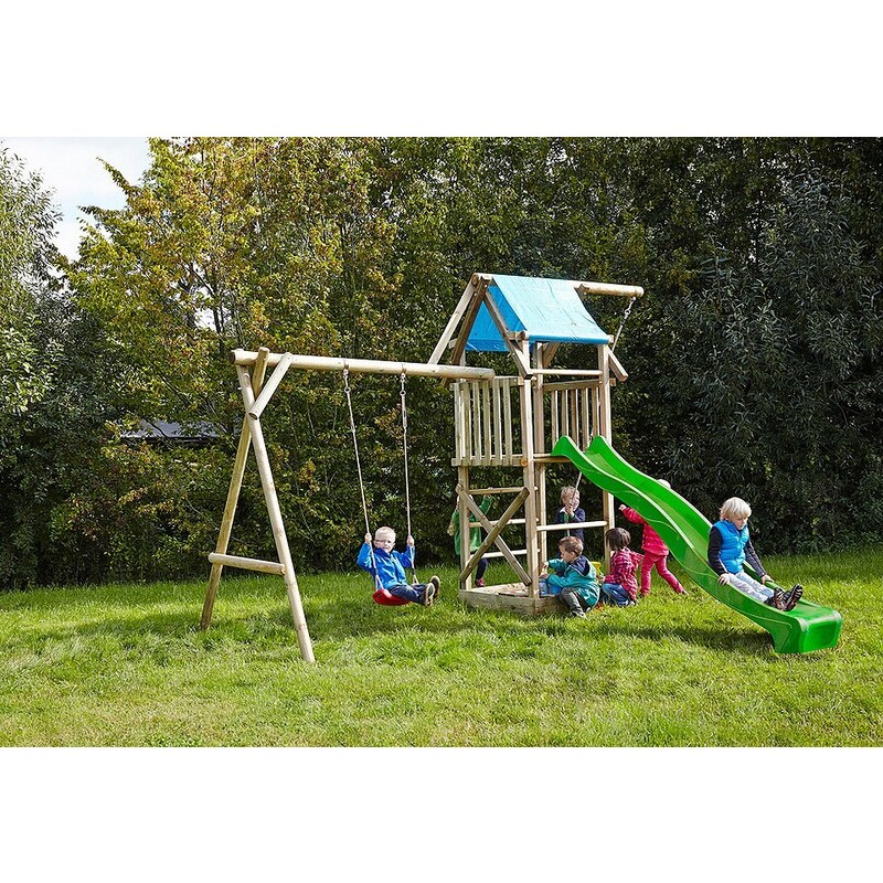 Dein Spielplatz Spielturm mit Schaukel und Wellenrutsche »Asterix mit Planendach« grün
