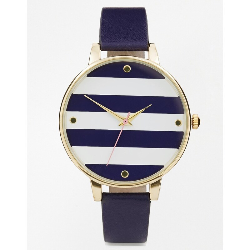 ASOS - Uhr mit großem gestreiftem Zifferblatt - Marineblau