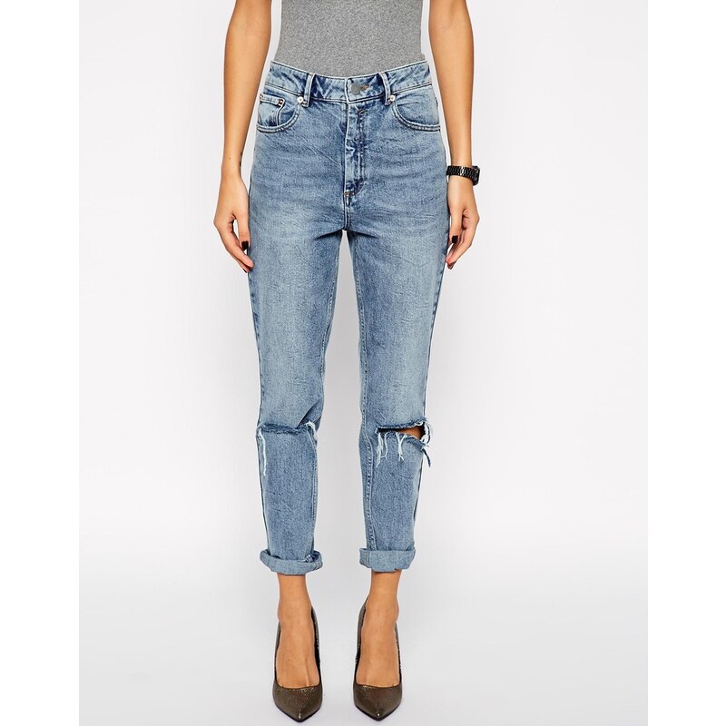ASOS - Farleigh - Enge Mom-Jeans mit hohem Bund in „Day Dreamer“-Vintage-Waschung mit zerrissenen Knien - Vintage-Waschung