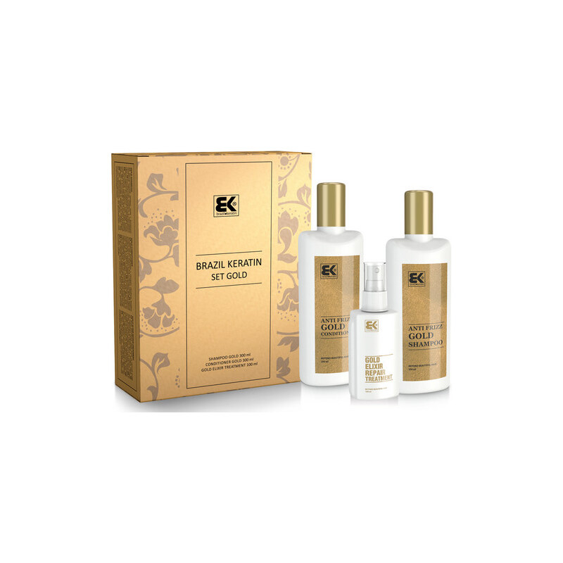 BK Brazil Keratin Gold šampon 300 ml + kondicionér 300 ml + olej / sérum 100 ml dárková sada