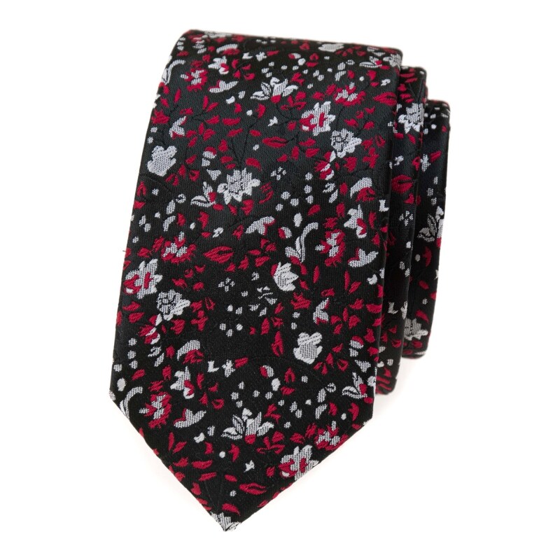 Avantgard Schwarze schmale Krawatte mit rot-grauem Muster