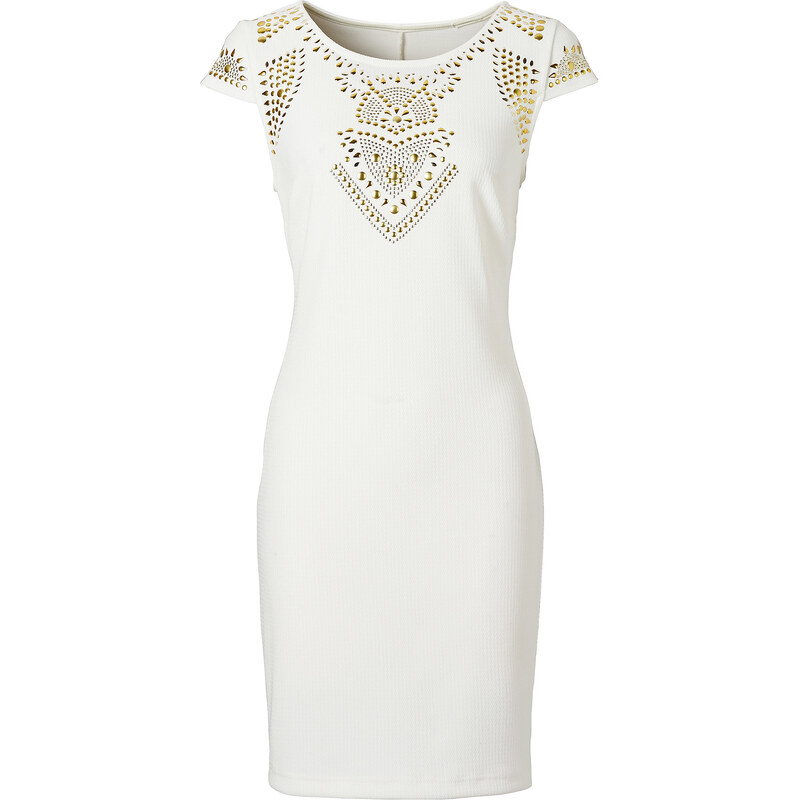 Kleid mit Strukturmuster/Sommerkleid kurzer Arm in weiß von bonprix