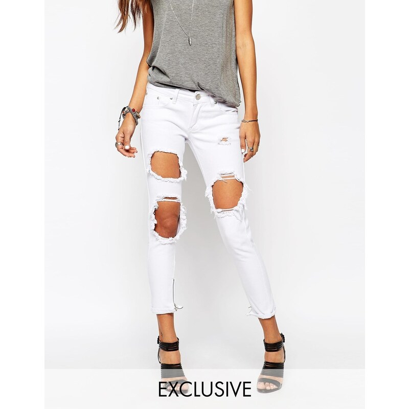 Liquor & Poker - Skinny-Jeans mit extrem zerrissener Kniepartie - Weiß
