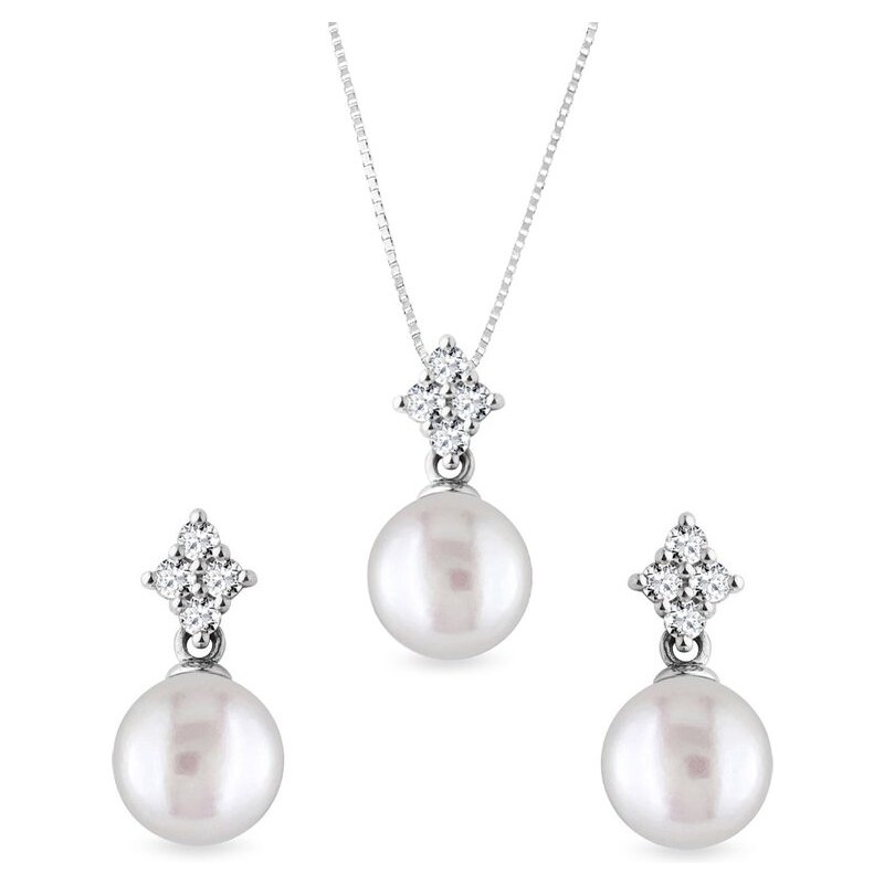 Elegantes Diamant- und Perlenschmuckset aus Weißgold KLENOTA S6046002