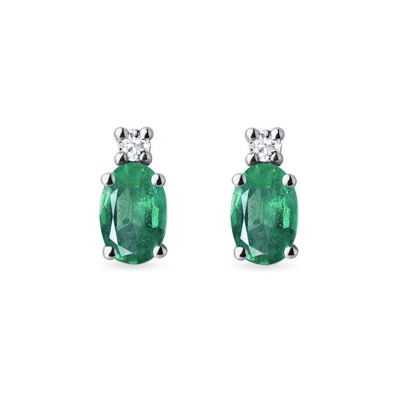 Smaragd-Ohrringe aus 14-karätigem Weißgold mit Diamant KLENOTA K0360012