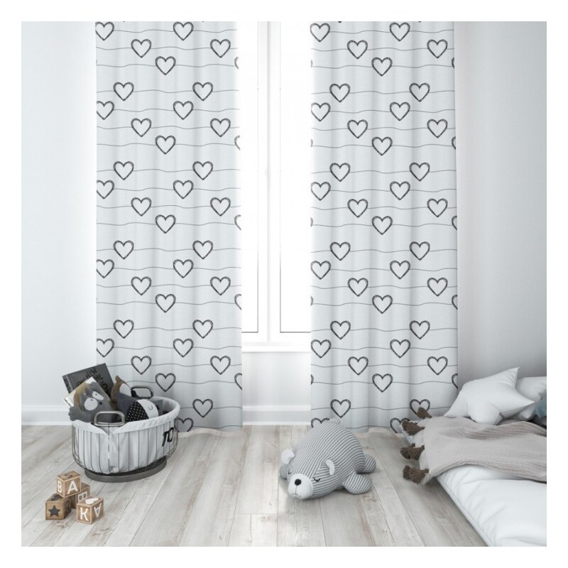 Mondo Italia, s.r.o. Vorhang mit Band 140x250 cm weiß mit Herzen