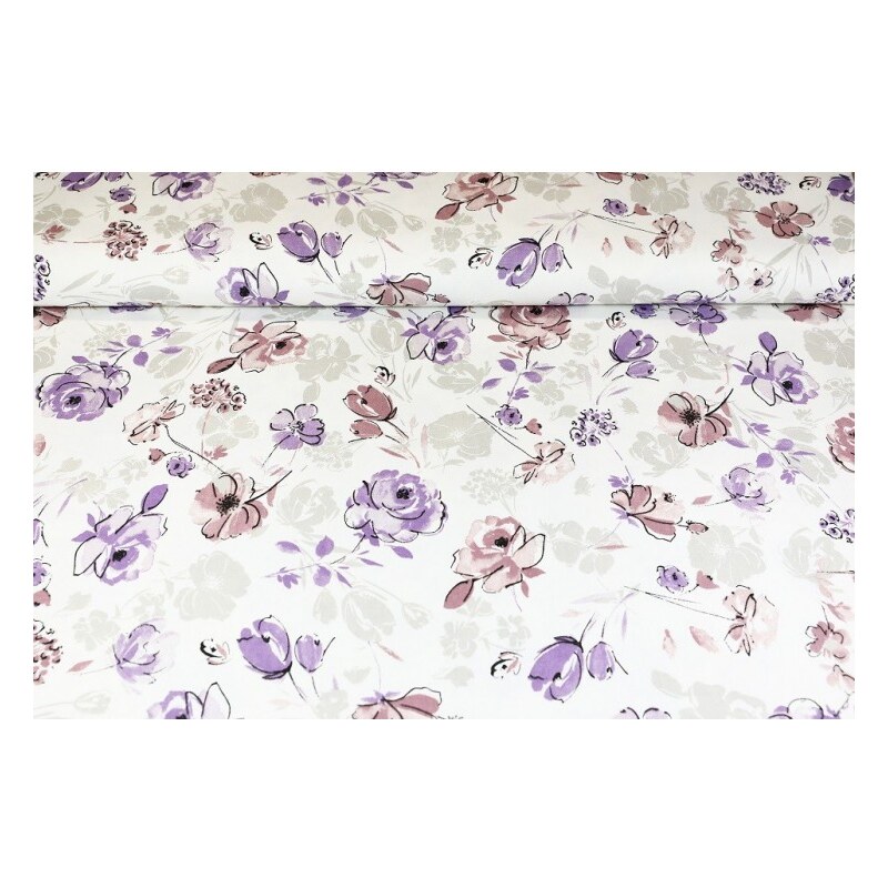 MADE IN ITALY Stoffe Baumwolle Blumen Purple, h. 140 cm
