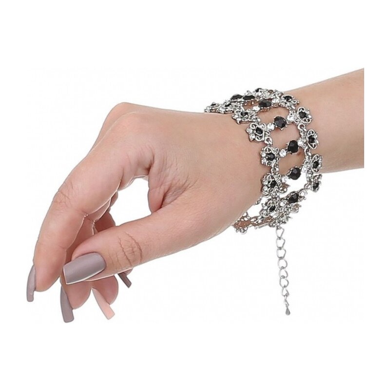 Damen-Armband mit schwarz Strass-Steinen 1088B