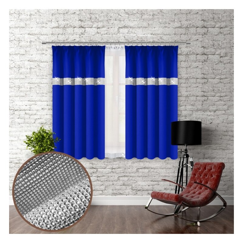Mondo Italia, s.r.o. Vorhang mit Band und Zirkonen 140x160 cm azurblau