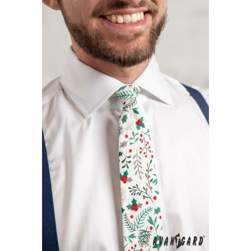 Avantgard Cremefarbene Krawatte mit Weihnachtsmuster