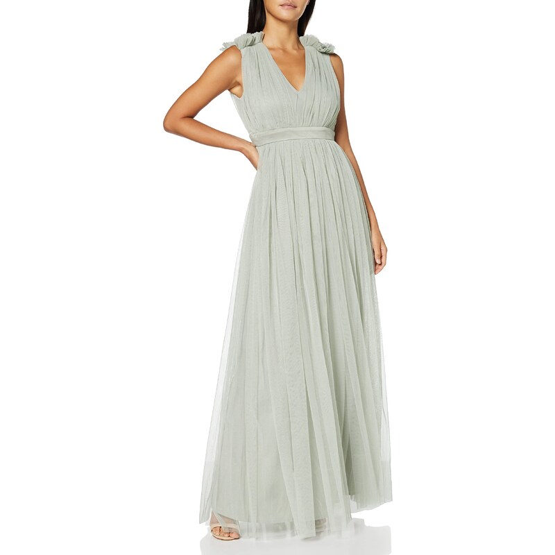 Maya Deluxe Damen Maya Deluxe Maxi jurk met ruffle schouderdetail Brautjungfernkleid, Green Lily, 56 EU