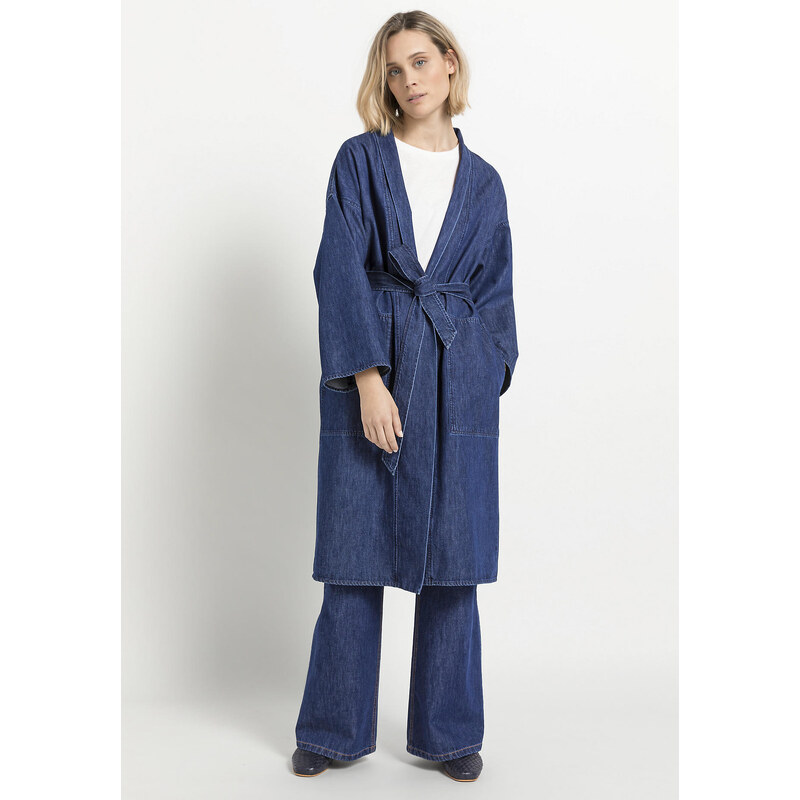 hessnatur & Co. KG Jeans-Kimono aus Bio-Baumwolle mit Kapok