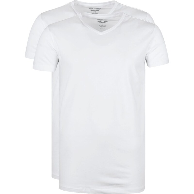 PME Legend PME egend Basic T-Shirt 2er Pack V-Ausschnitt Weiß