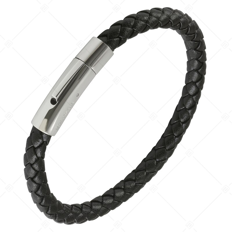 BALCANO - Trenzado / Geflochtenes Leder armband mit zylindrischer Schließe aus Edelstahl