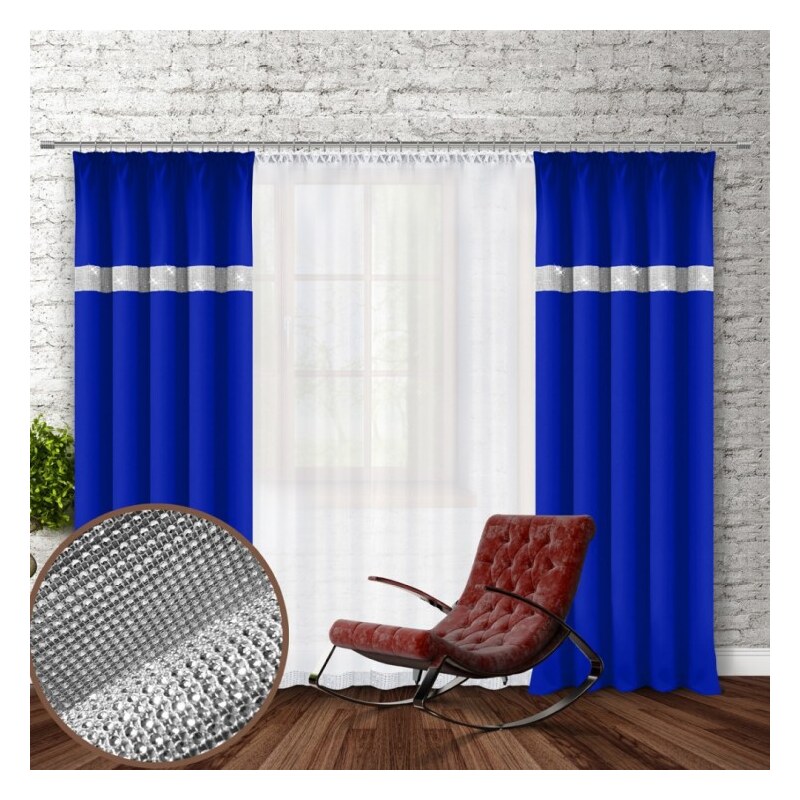 Mondo Italia, s.r.o. Vorhang mit Band und Zirkonen 140x250 cm azurblau