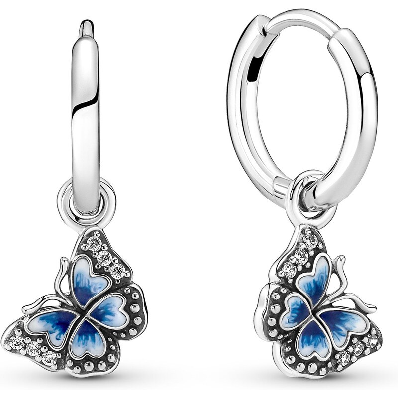 Pandora Damen-Creolen Silber Ohrringe Blauer Schmetterling 290778C01