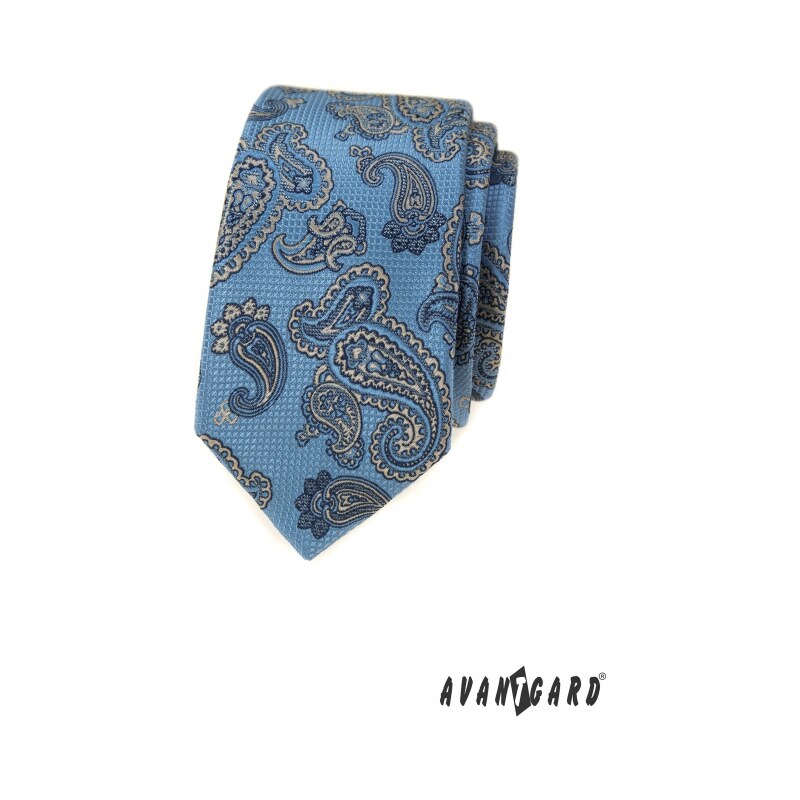 Avantgard Schmale blaue Krawatte mit Paisley-Motiv