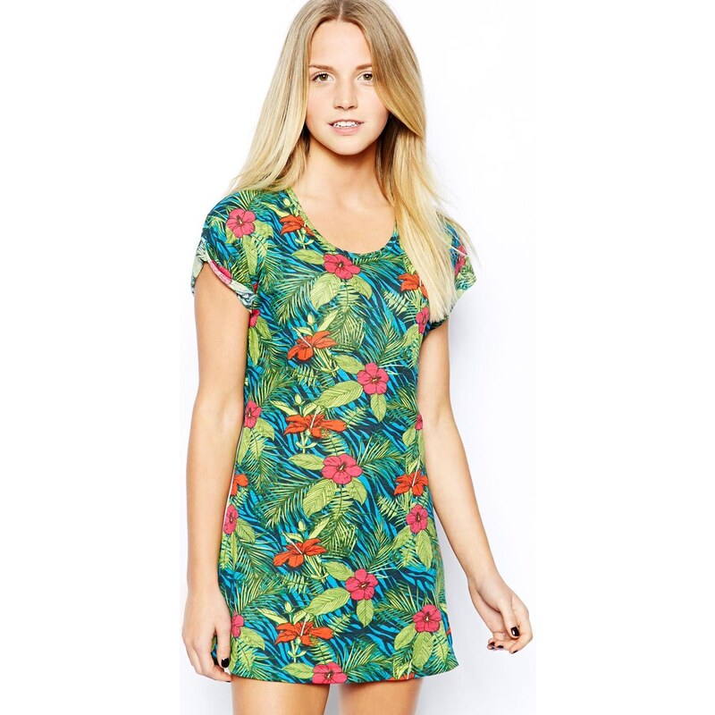 Bellfield - T-Shirt-Kleid mit tropischem Motiv - Mehrfarbig